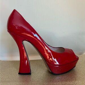 NURSACE Italian Patent Leather Peep Toe Heels